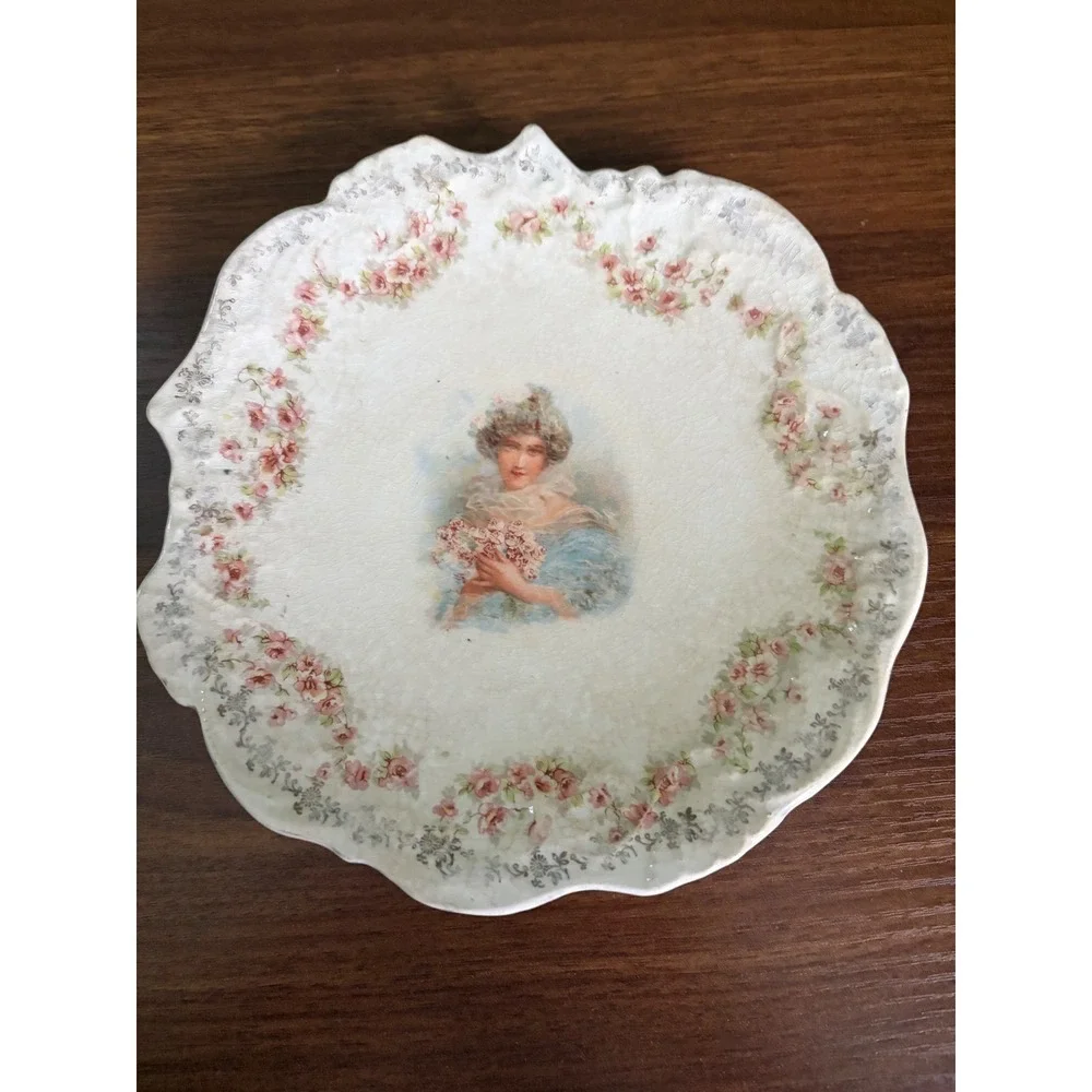 Vintage Hand Painted Victorian Lady Portrait Plate, Collectible China